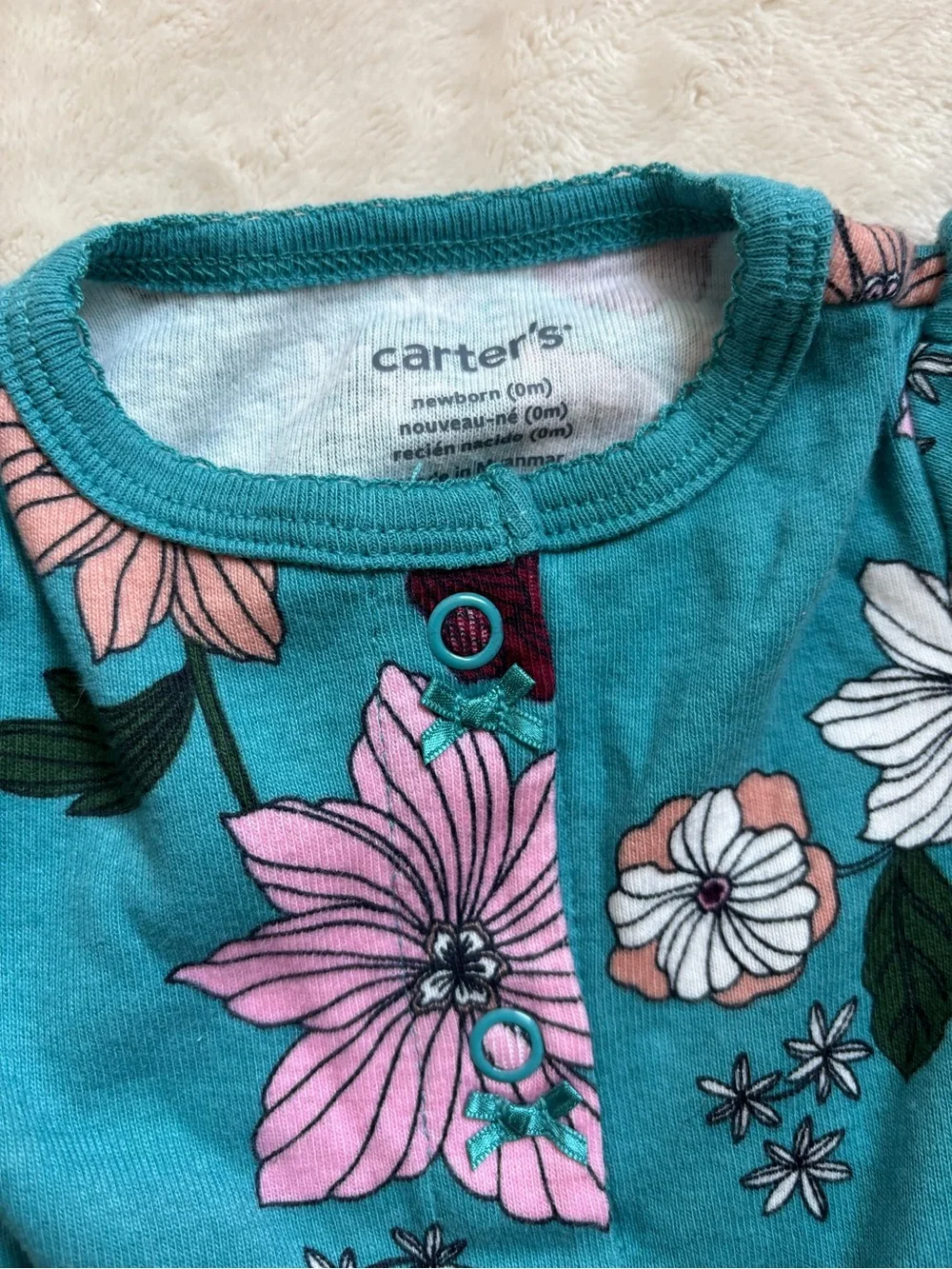 NWOT Carter’s Baby Girl 4-Piece Turquoise Floral Set - Sleeper, Hat, 2 Bodysuits